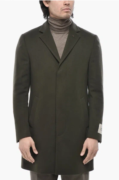 Corneliani Cc Collection Virgin Wool Coat With Hidden Button Closure In Black