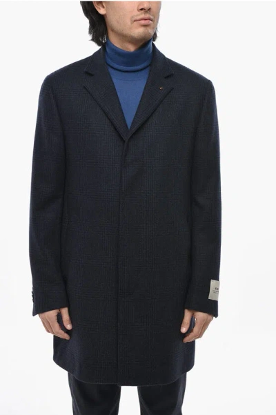 Corneliani Cc Collection Virgin Wool District Check Single Brested Coat In Blue