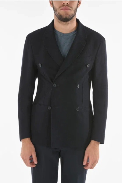 Corneliani Cc Collection Virgin Wool Double-breasted Blazer With Braid In Black