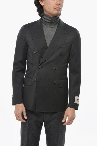 Corneliani Cc Collection Virgin Wool Double Breasted Blazer With Peak L In Black