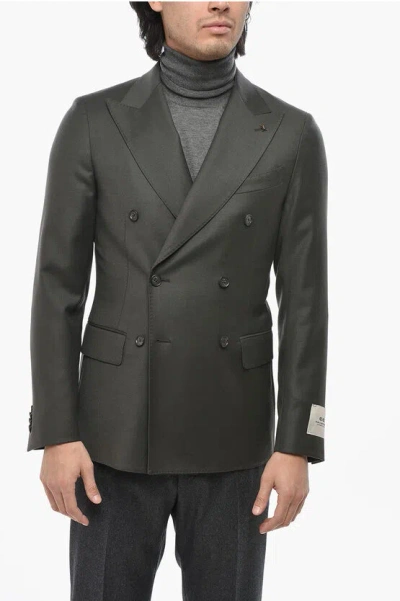Corneliani Cc Collection Virgin Wool Double-breasted Blazer With Peak L In Green