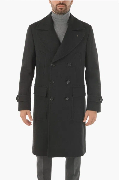 Corneliani Cc Collection Virgin Wool Double Breasted Chesterfield Coat In Black