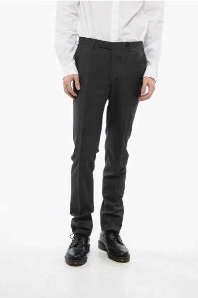 Corneliani Cc Collection Virgin Wool Pants With Check Pattern In Black