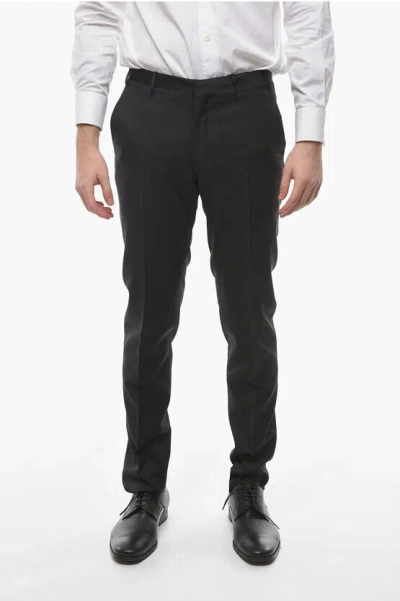 Corneliani Cc Collection Virgin Wool Reset Pants With Belt Loops In Black