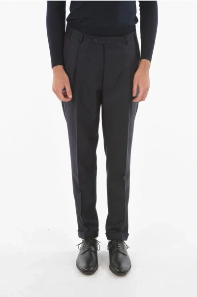 Corneliani Cc Collection Virgin Wool Reset Pants With Double Pleat In Black