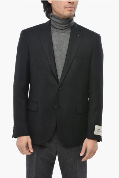 Corneliani Cc Collection Virgin Wool Side Vents Notch Lapel Blazer In Black