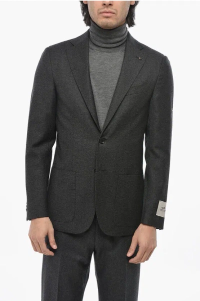 Corneliani Cc Collection Virgin Wool Side Vents Notch Lapel Blazer In Black