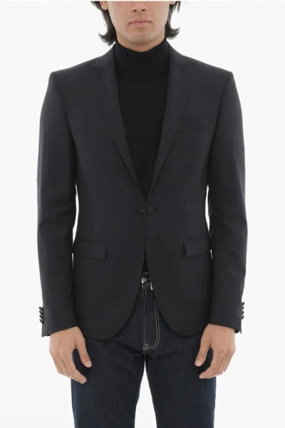 Corneliani Cc Collection Virgin Wool Side Vents Peak Lapel 1-button Bla In Black