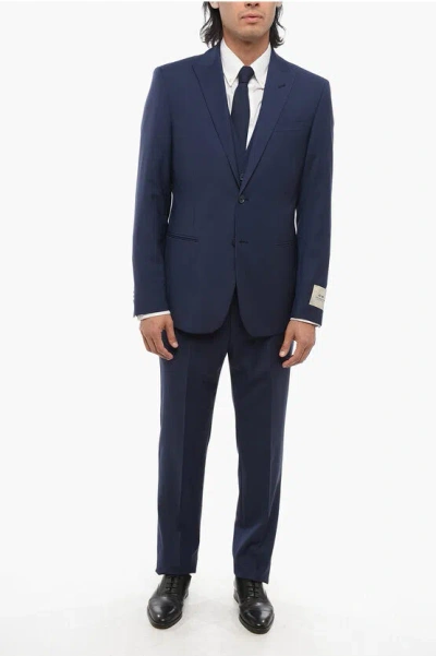 Corneliani Cc Collection Virgin Wool Side Vents Peak Lapel 3 Piece Wais