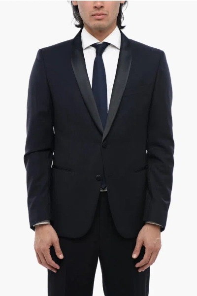 Corneliani Cc Collection Virgin Wool Side Vents Shawl Lapel Tuxedo Blaz In Blue