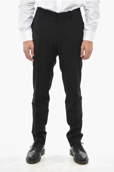 Corneliani Cc Collection Virgin Wool Straight Leg Pants With Belt Loops In Black