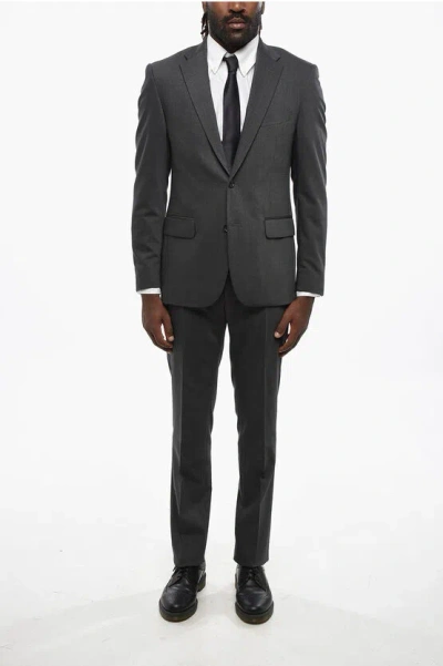 Corneliani Cc Collection Virgin Wool Suit With Flap Pockets In Black