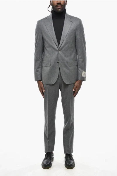 Corneliani Cc Collection Virgin Wool Suit With Flap Pockets In Gray