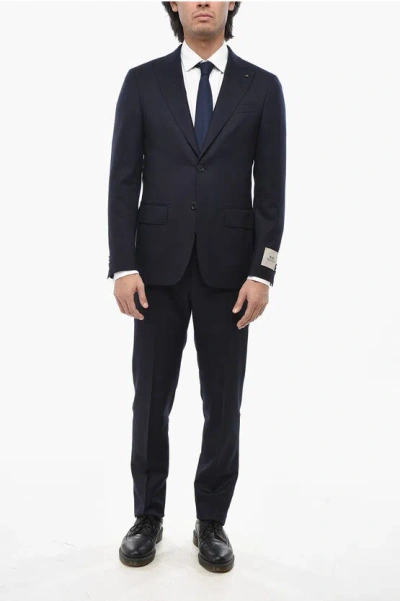 Corneliani Cc Collection Virgin Wool Suit With Peak Lapel In Blue