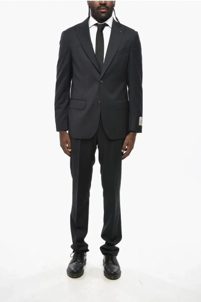Corneliani Cc Collection Virgin Wool Suit With Peak Lapel In Black