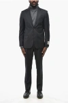 Corneliani Cc Collection Virgin Wool Suit With Pinstriped Motif In Black