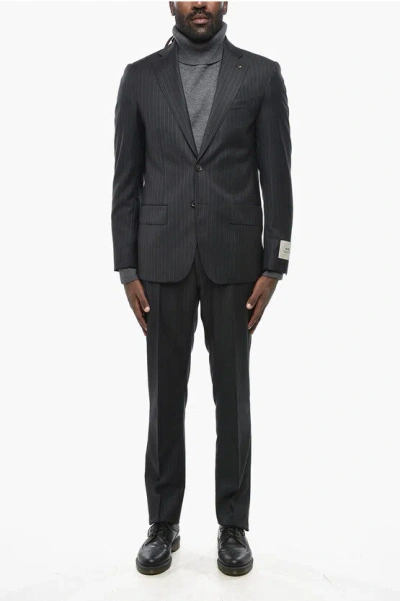 Corneliani Cc Collection Virgin Wool Suit With Pinstriped Motif In Black