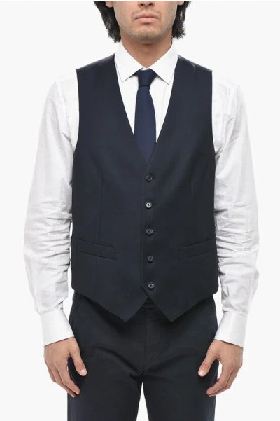 Corneliani Cc Collection Virgin Wool Waistcoat With Back Martingale In Blue