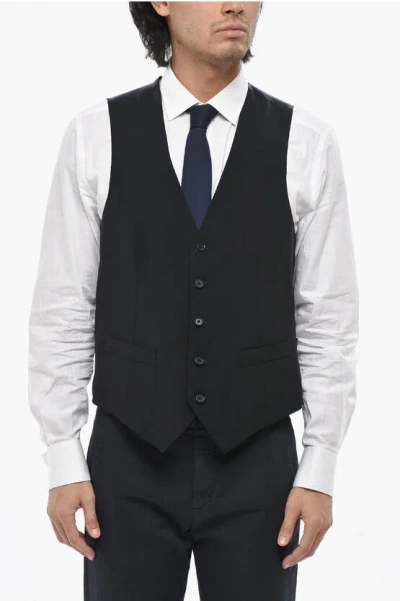 Corneliani Cc Collection Virn Wool Waistcoat With Back Martingale In Black