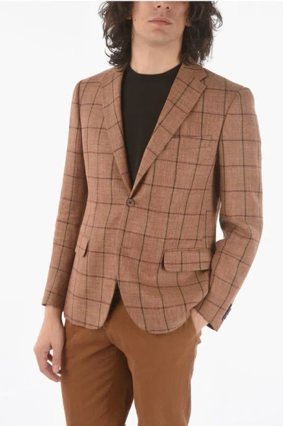 Corneliani Cc Collection Windowpane Check Virgin Wool And Flax Right Si In Brown