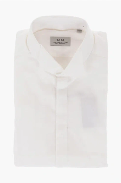 Corneliani Cc Collection Wing-tip Collar Stretch Cotton Shirt In White