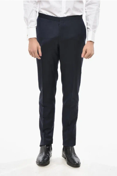 Corneliani Cc Collection Wool Blend Reset Pants With Side Satin Bands In Blue