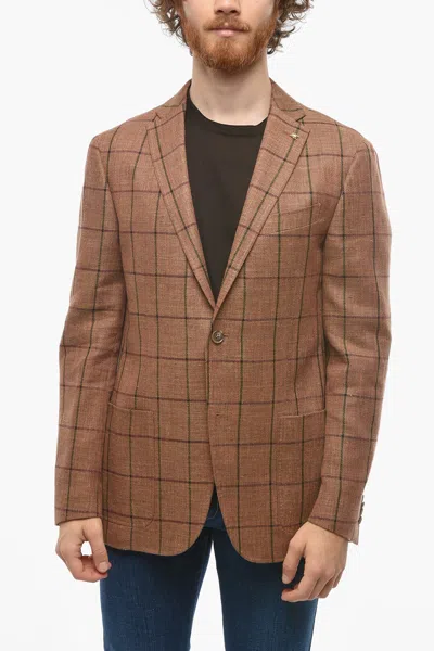Corneliani Cc Collection Wool Blend Right Windowpane Blazer In Brown