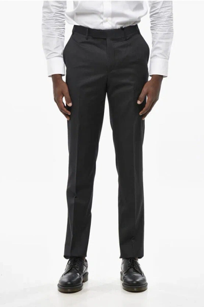 Corneliani Cc Collection Wool Pants With Belt Loops And Scalloped Hem In Black