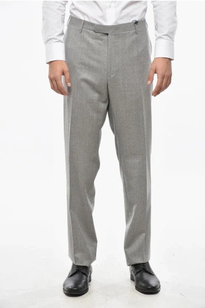 Corneliani Cc Collection Wool Right Pants With Belt Loops And Scalloped In Gray