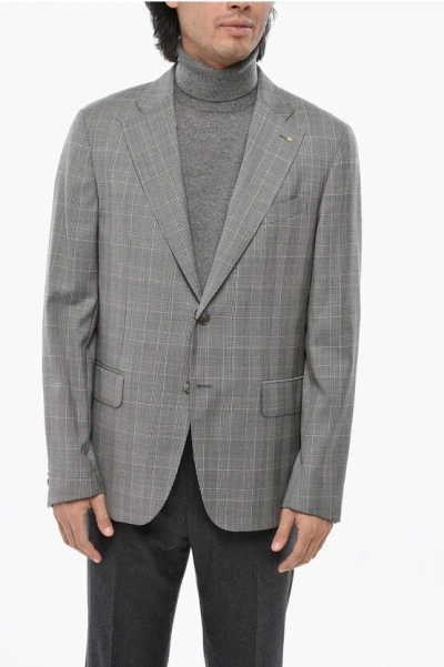 Corneliani Cc Collection Wool Single Breasted Blazer With Houndstooth M In Gray