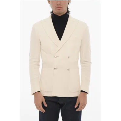 Corneliani Center Vent Peak Lapel Double Breasted Blazer In Yellow