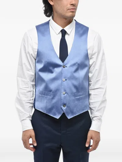 Corneliani Cerimonia Academy Silk Satin Waistcoat In Blue