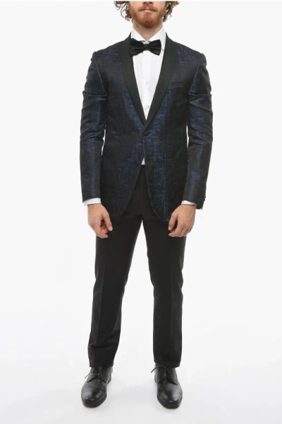 Corneliani Cerimonia Silk Satin Academy Blazer With Shawl Lapel In Blue