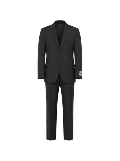 Corneliani Chalk-stripe Scalloped Suit In Brown