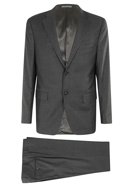 Corneliani Charcoal Houndstooth Virgin Wool Suit In Grey