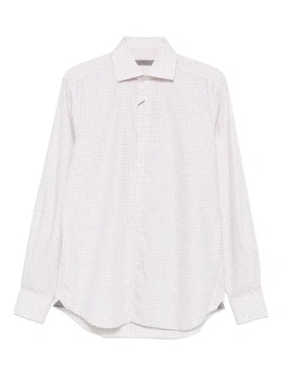 Corneliani Check-print Long-sleeved Shirt In White
