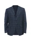 Corneliani Checked Linen-blend Blazer In Blue