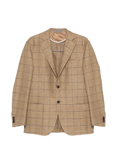 Corneliani Checked Button Jacket In Brown