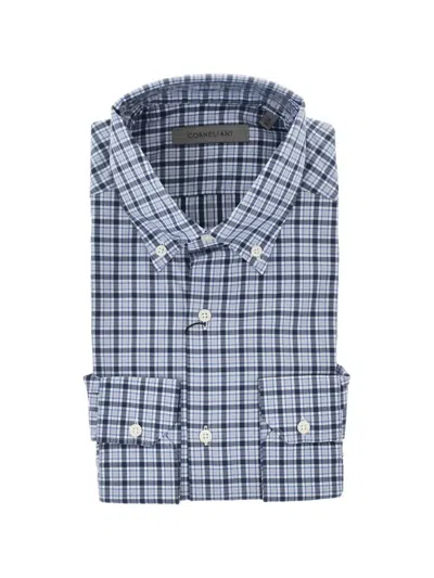 Corneliani Checked Button-down Shirt In Blue