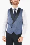 Corneliani Checked Silk Academy Cerimonia Double Breasted Waistcoat In Multi