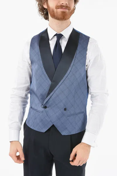Corneliani Checked Silk Academy Cerimonia Double Breasted Waistcoat In Multi