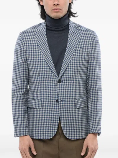 Corneliani Checked Single-breasted Blazer In Blue