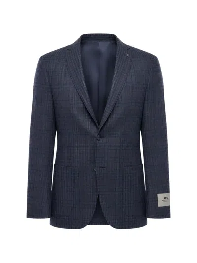 Corneliani Checked Single-breasted Blazer In Blue