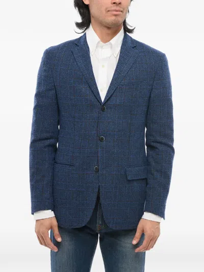 Corneliani Checked Single-breasted Blazer In Blue