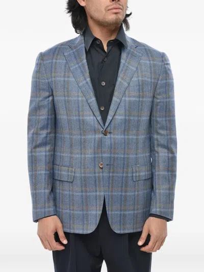Corneliani Checked Single-breasted Blazer In Blue