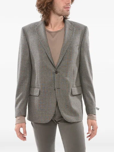Corneliani Checked Single-breasted Wool Blazer In Gray