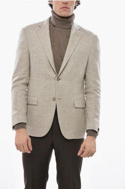 Corneliani Checked Virgin Wool And Cashmere Gate 2-button Blazer In Neutral