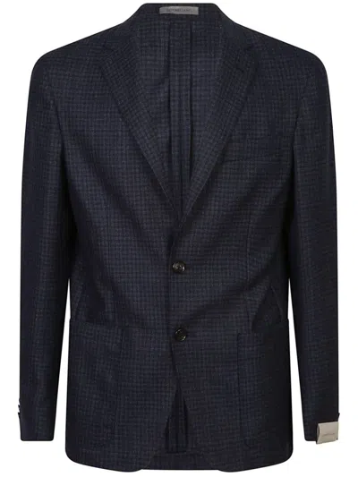 Corneliani Checked Wool Blazer In Blue