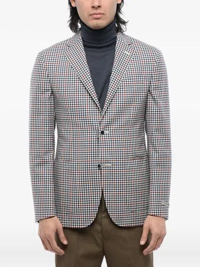 Corneliani Checked Wool Blazer In White