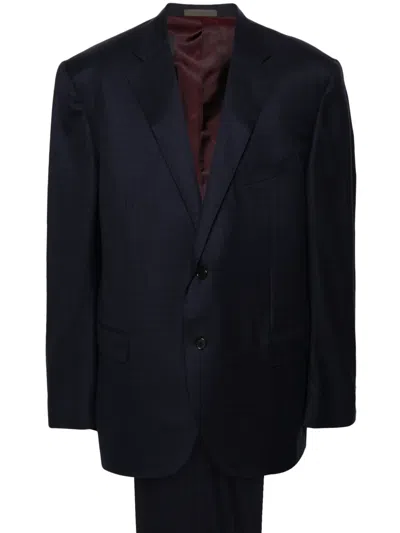 Corneliani Checked Wool Suit In Blue